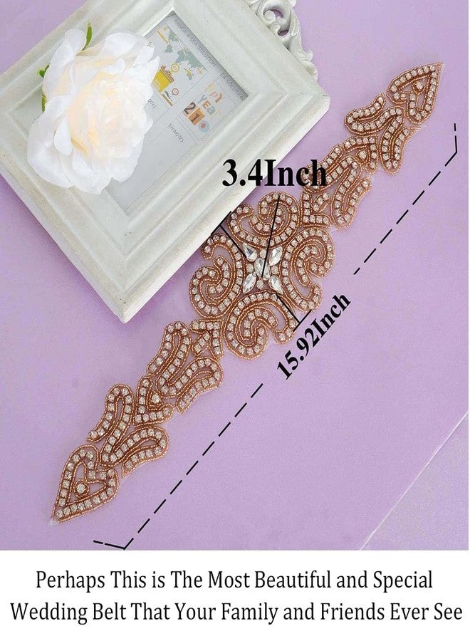 Pardecor Rhinestone Applique for Women Wedding Bridal Sash Belt Dress Belt Sashes For Wedding Dress Crystal (039 Rose Gold) - Image 3